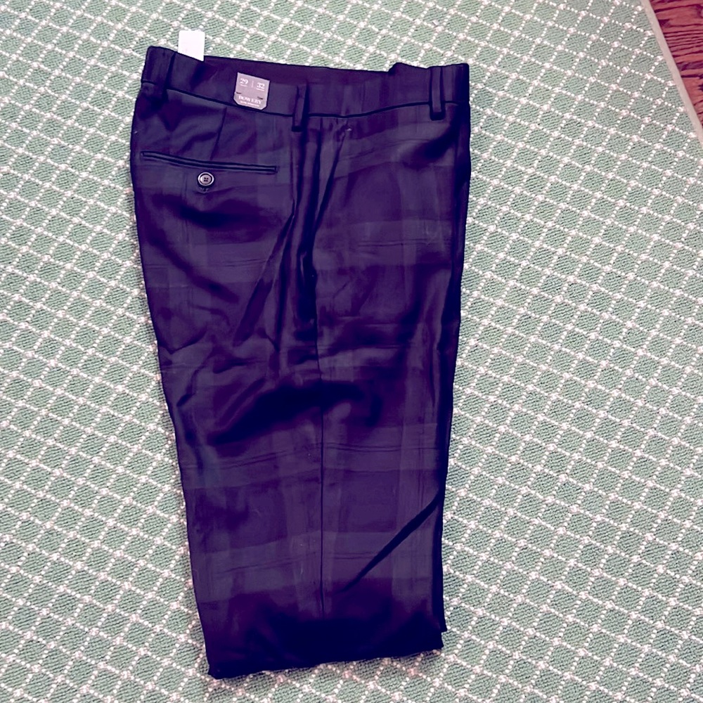 Boys Bowery pant, black watch plaid, slim stretch, W29 L32, wool